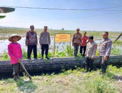 Kapolsek Babat Turun Langsung Pemasangan Banner Himbauan Dilarang Memasang Perangkap Tikus Mengunakan Aliran Listrik Di Sawah